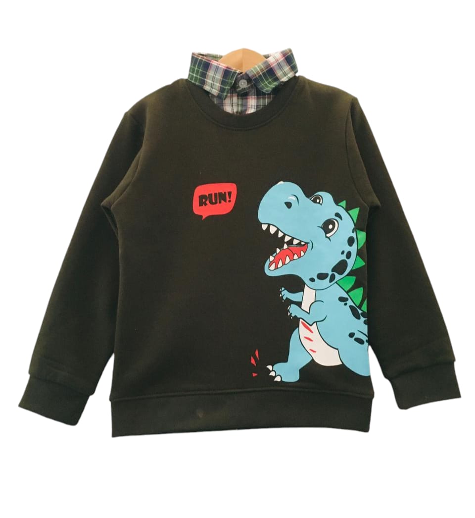 Run Dinosaur Greenish Black Double Shirt Boys ( R-175 )