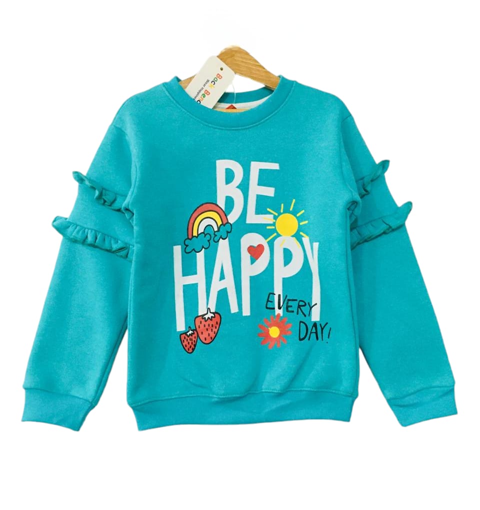 Be Happy Sky Blue Sweatshirt Girls (S)