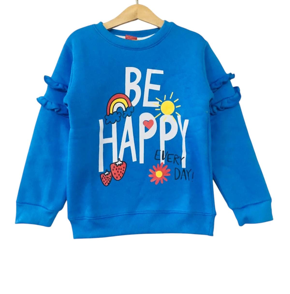 Be Happy With Frill Royal Blue Sweatshirt Girls ( R-419 )