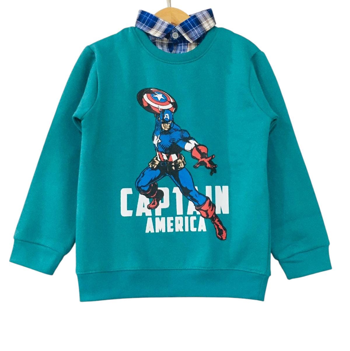 Captain America C-Green Double Shirt Boys ( R-410 )
