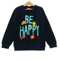 Be Happy With Frill Black Sweatshirt for Girls