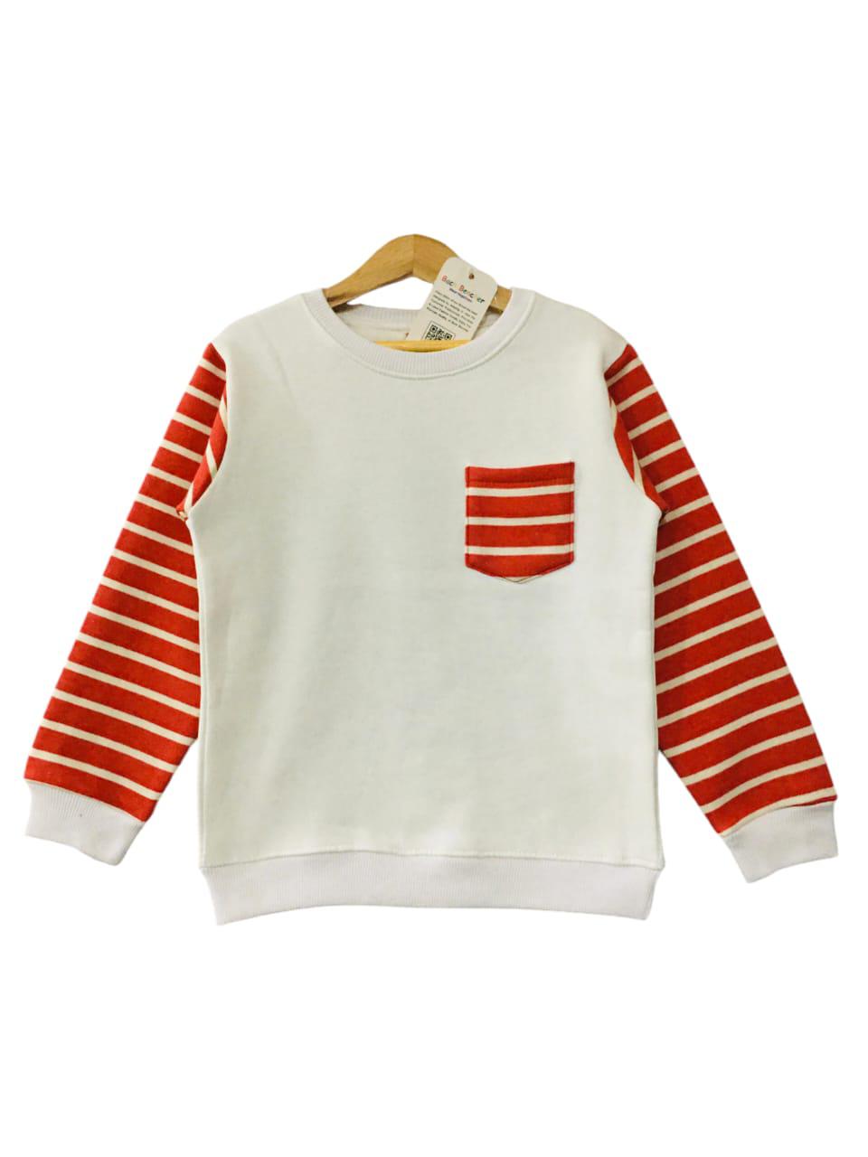White Body Red & White Lines Arms Sweatshirt Boys ( R-411 )