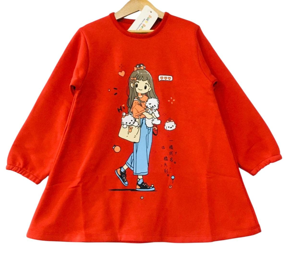 Doll With Puppies Red Long Sweatshirt Girls ( R-28 )