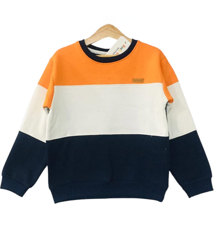 Back Bencher Logo Three Penal Orange & Navy Sweatshirt Boys (S)