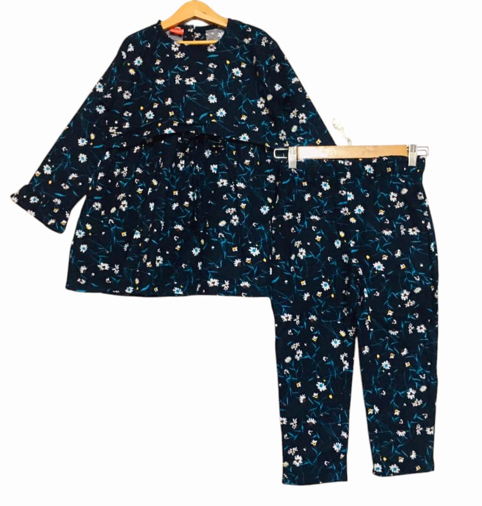 White Flower Navy Blue Girl Pairs Girls ( R-11 )