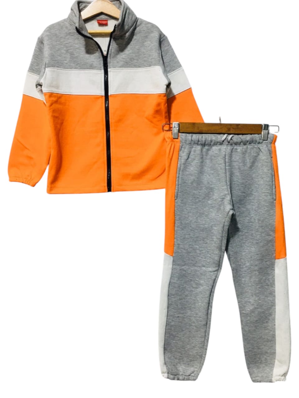 Three Penal Oatmeal & Orange Zipper Track-suit Boys ( R-67 ) ( Factory )