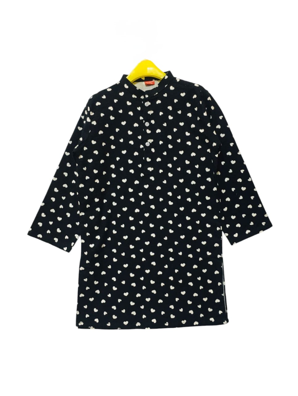 Heart All Over Print Black Kurta Boys (S)