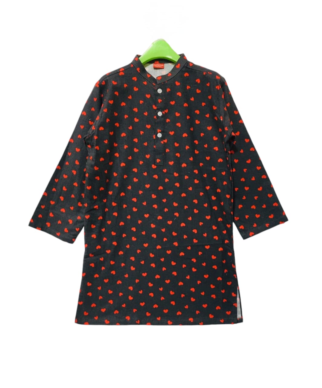 Red Heart All Over Print Charcoal Kurta Boys (S)