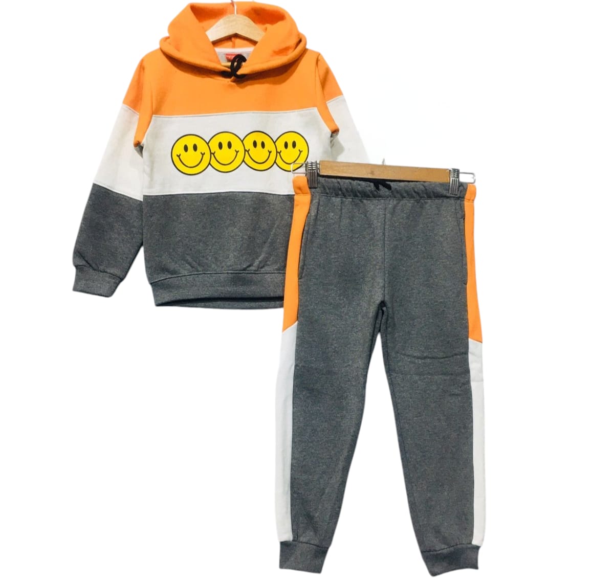 Four Smile Face Orange & Charcoal Hoodie Track-suit Boys ( R-34 )