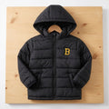 "B" Black Puffer Jacket Removable Hood Unisex