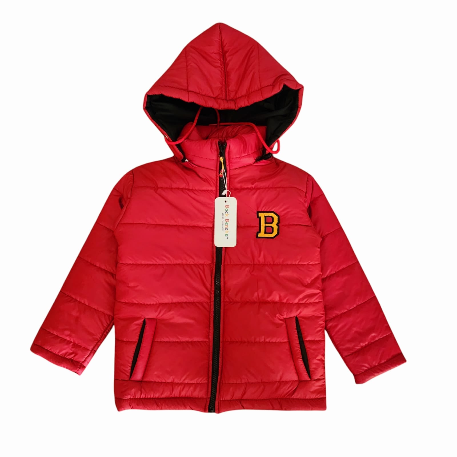 "B" Red Puffer Jacket Removable Hood Girls (S)