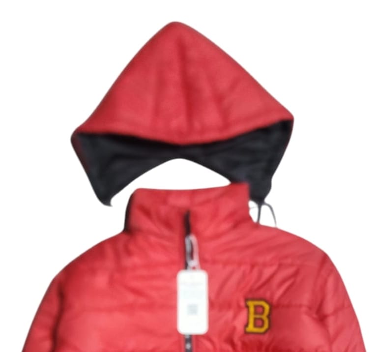 "B" Red Puffer Jacket Removable Hood Girls (S)
