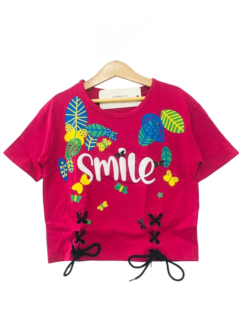 Smile Dark Pink T-Shirt Girls ( R-217 )