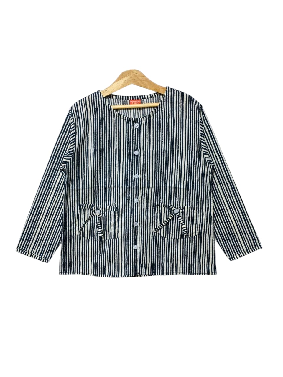 Two Pocket Cream & Navy Line Top Girls ( R-221 )