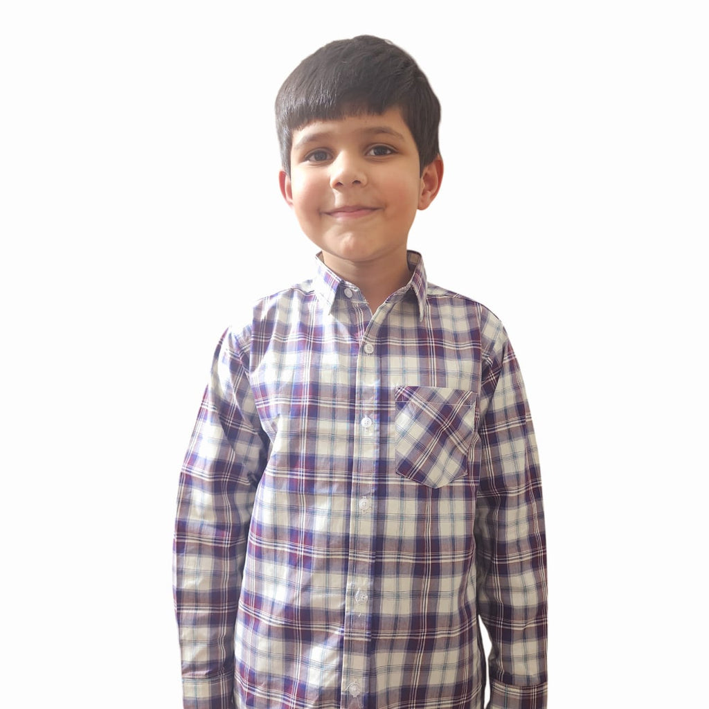 Cream & Mahroon Checked Casual Shirt Boys ( R-131 )
