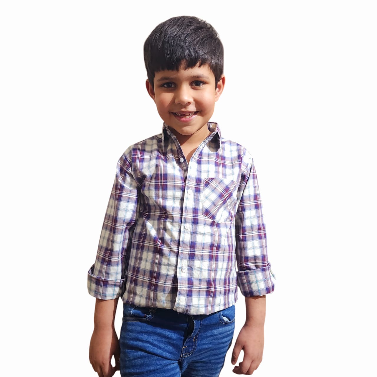 Cream & Mahroon Checked Casual Shirt Boys ( R-131 )