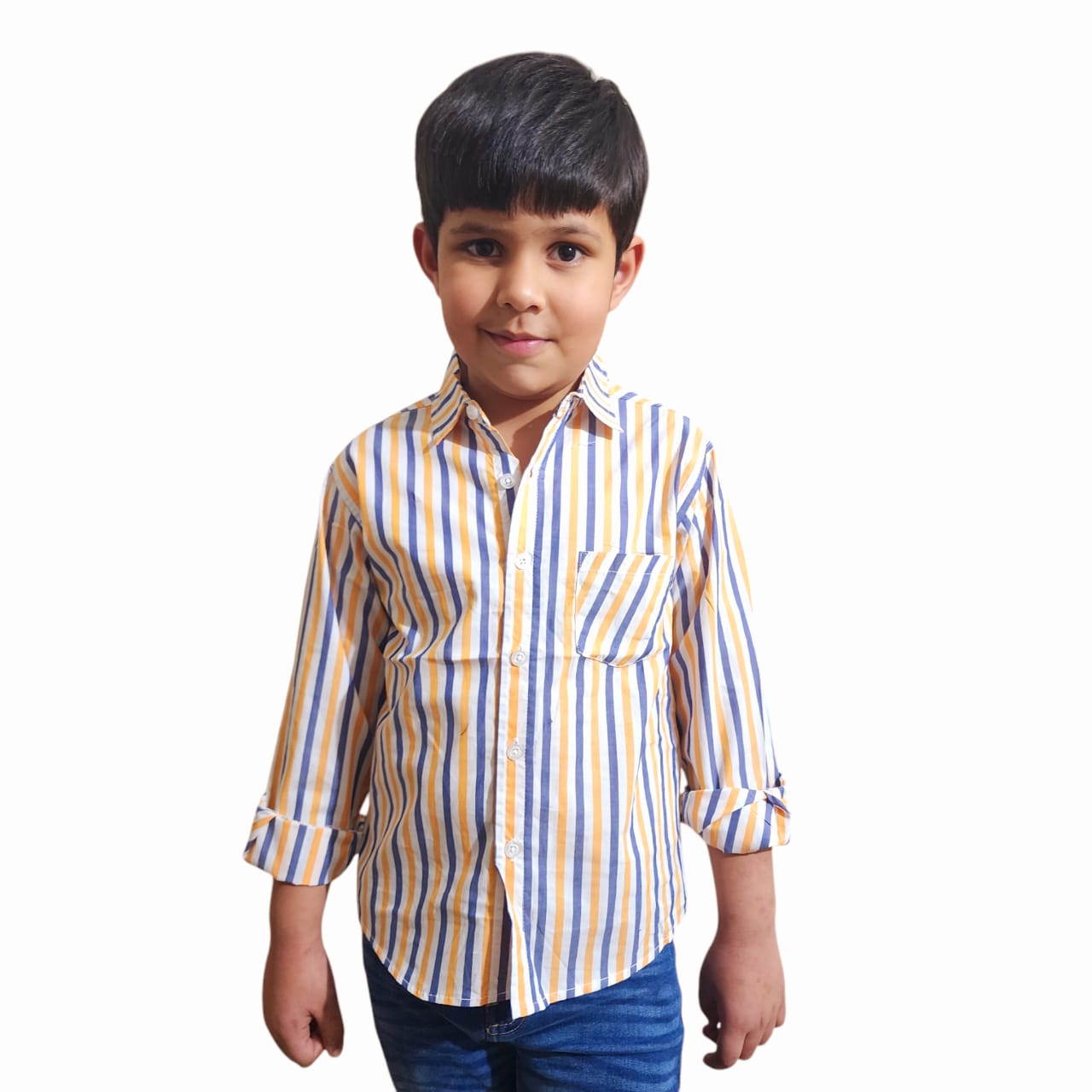 Orange & Blue Lines Casual Shirt Boys ( R-138 )