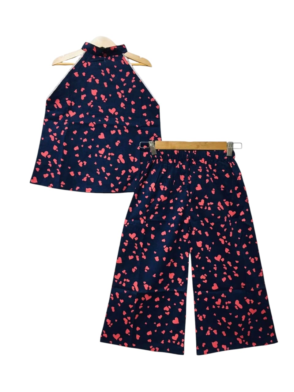 Heart All Over Print Navy Skirt Suit Girls ( R-219 )