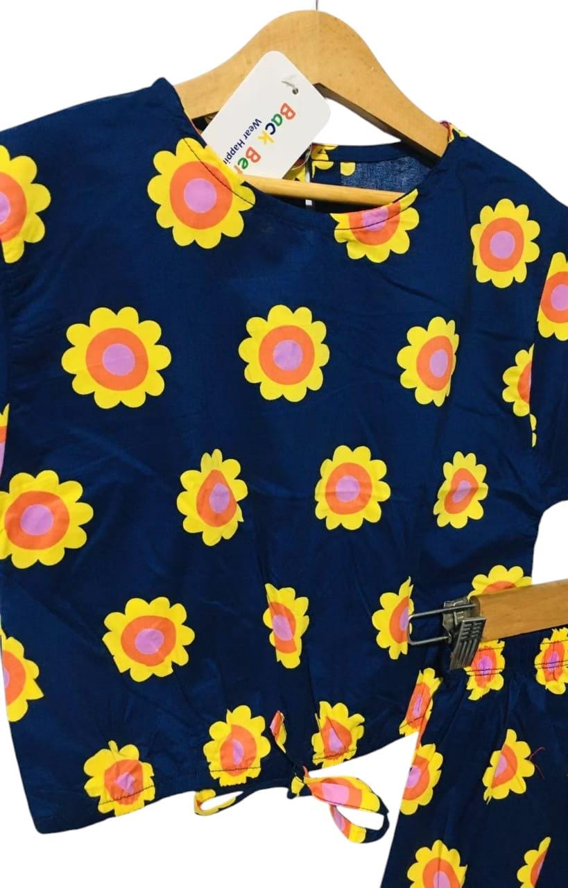 Sun Flower Half Sleeve Navy Skate Fish Girls ( R-194 )