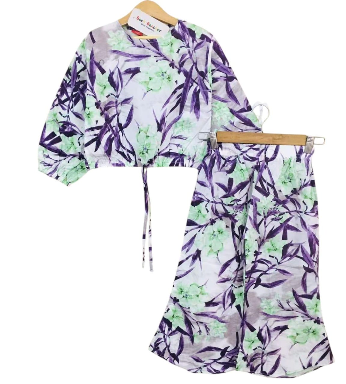 Green Flower & Purple Leaves Full Sleeve White Skate Fish Girls ( R-46 )