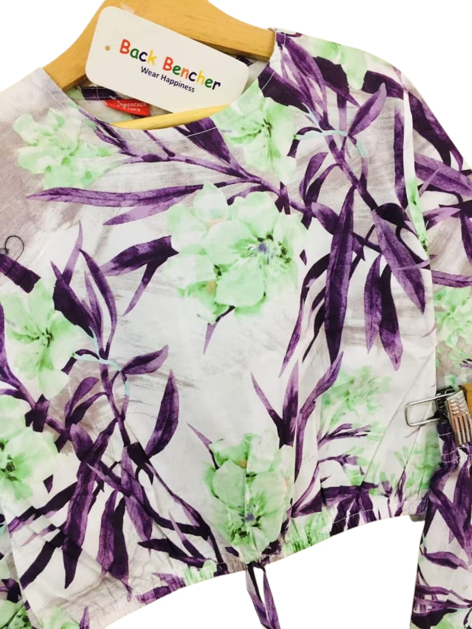 Green Flower & Purple Leaves Full Sleeve White Skate Fish Girls ( R-46 )