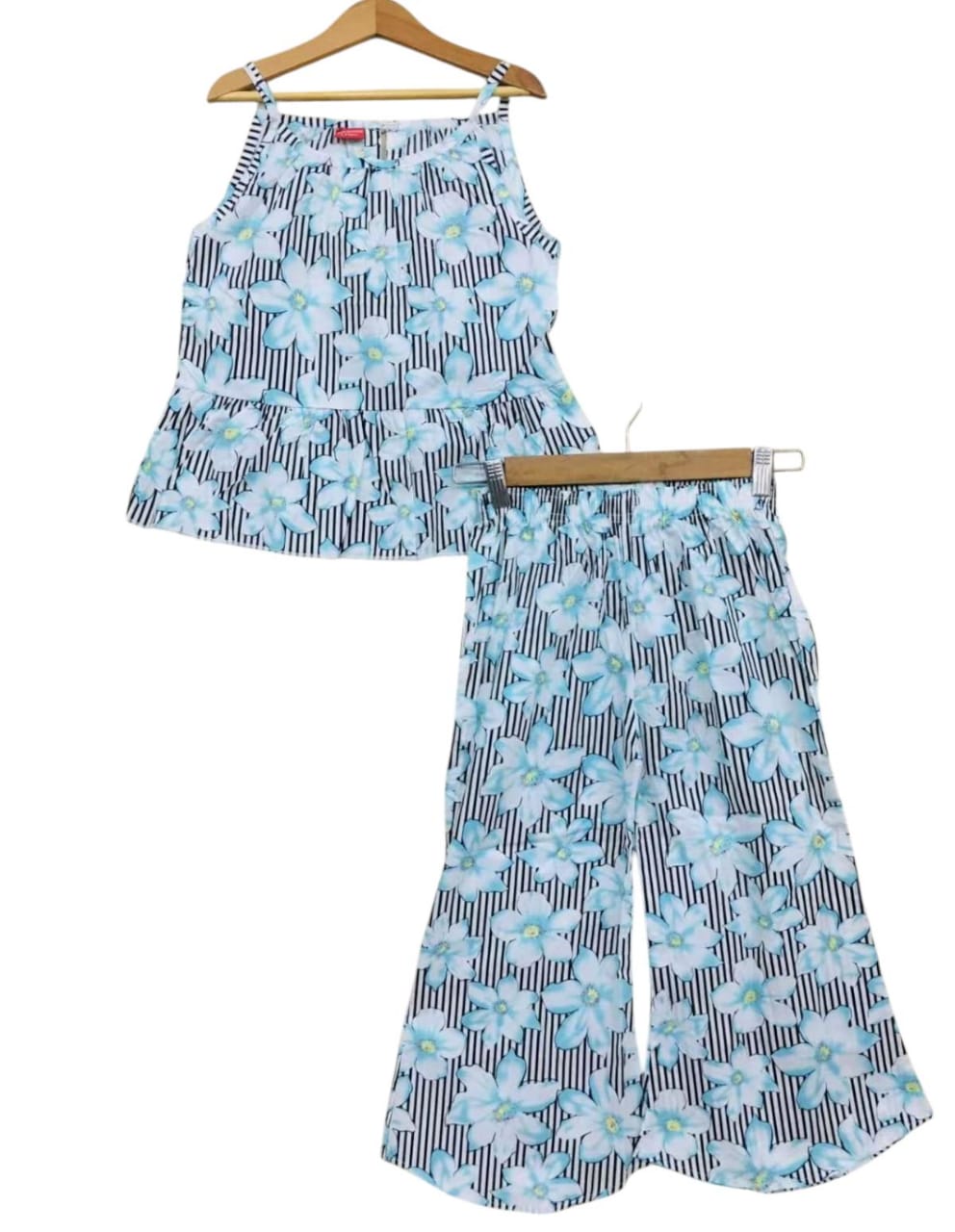 Sky Flower White Black Line Skirt Suit Girls( R-134 )