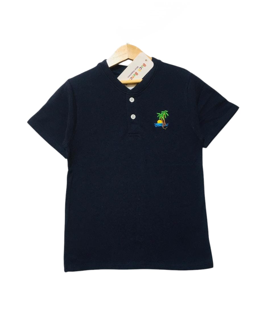 Tree Sun Navy Blue Henley Polo Shirt Boys ( R-80 )