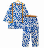 White Leaves With Lase Royal Blue Top Pair Girls ( R-296 )