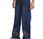 Buttom Embroidered Dark Blue Jeans Girls ( R-10 )