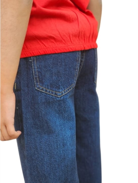 Buttom Embroidered Mid Blue Jeans Girls ( R-10 )