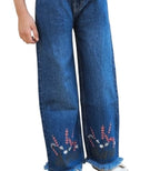 Buttom Embroidered Mid Blue Jeans Girls ( R-10 )
