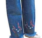 Buttom Embroidered Mid Blue Jeans Girls ( R-10 )