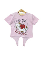 Cute Cat Light Purple T-Shirt Girls ( R-183 )