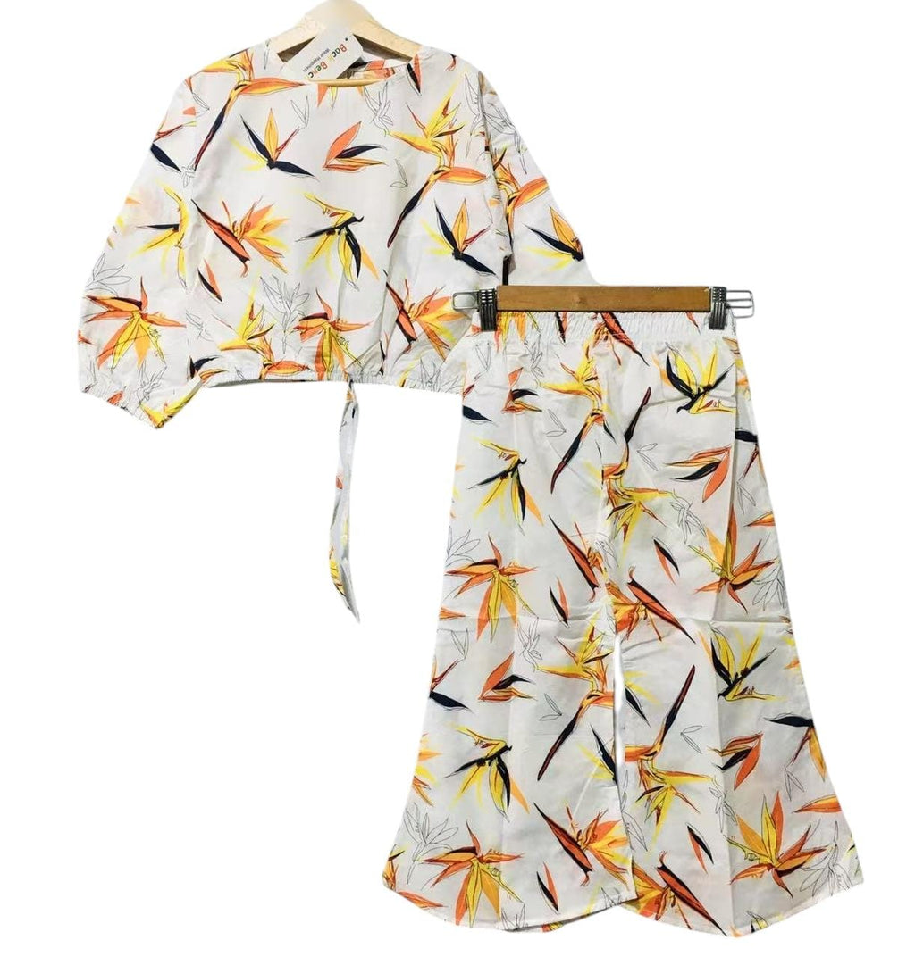 Orange & Yellow Leaves Full Sleeve White Skate Fish Girls ( R-414 )