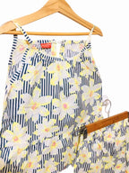 Yellow Flower White Black Line Skirt Suit Girls ( R-426 )