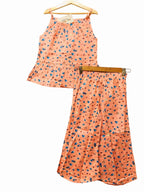 Multi Flower Peach Skirt Suit Girls ( R-426 )