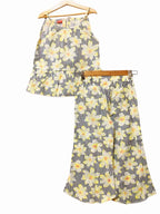 Yellow Flower White Black Line Skirt Suit Girls ( R-426 )