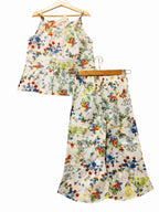 Red Flower All Over Print White Skirt Suit Girls ( R-426 )