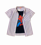 Spiderman Print Purple & Red Line D/Casual Shirt Boys ( R-316 )