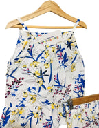 Yellow Flower All Over Print White Skirt Suit Girls ( R-134 )