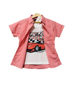 Street Racing Red Check Double Casual Shirt Boys ( R-74 )