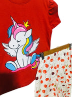 Unicorn Red Shirt & Cotton Flapper Girls ( R-31 )