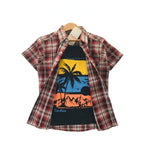 Sunshine Mahroon Gray Check Double Casual Shirt Boys ( R-329 )