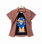Lion Print Mahroon Check Double Casual Shirt Boys ( R-329 )