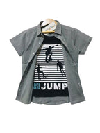 Skate Jump Black White Check Double Casual Shirt Boys ( R-238 )