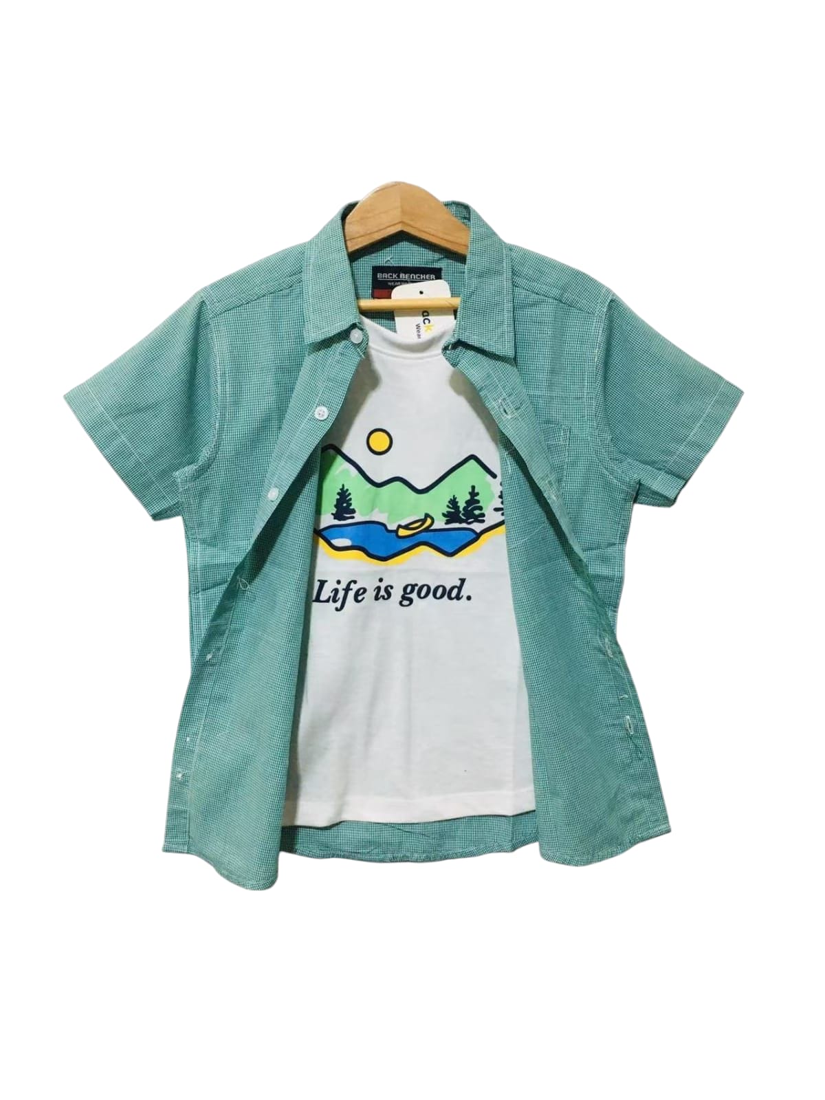 Life Is Good C-Green Check Double Casual Shirt Boys ( R-237 )