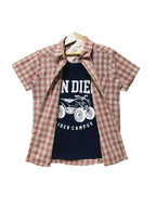 Rider Campus Light Pink Check Double Casual Shirt Boys ( R-223 )