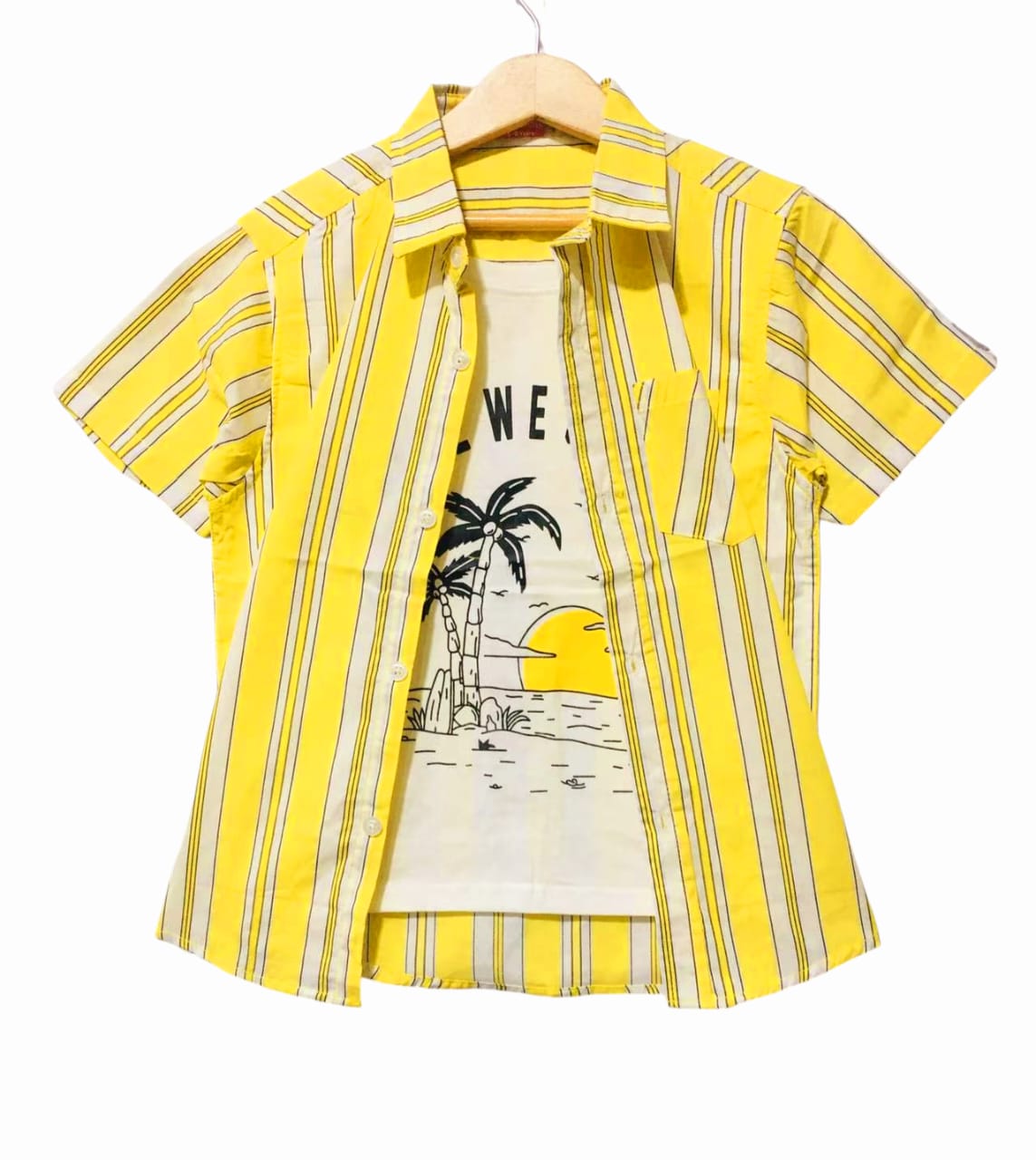 We Started Yellow White Line Double Casual Shirt Boys ( R-329 )
