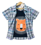 Lion Face Purple Shade Check Double Casual Shirt Boys ( R-316 )