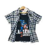 Captain America Blue & Off White Check D/Casual Shirt Boys ( R-316 )